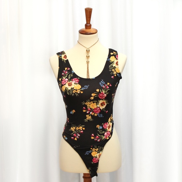 Tops - Black Floral BodySuit Size Small